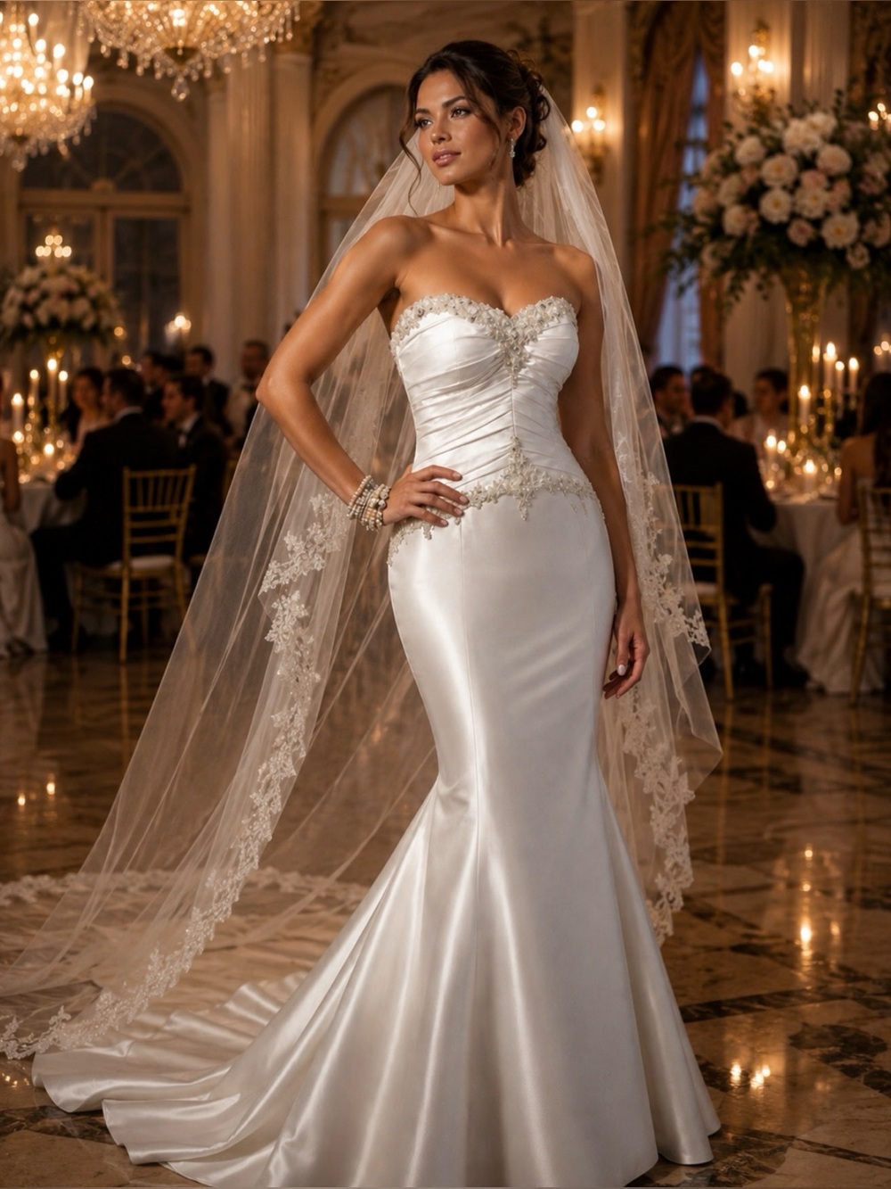 Alfred Angelo Ivory Strapless Beaded Mermaid Gown